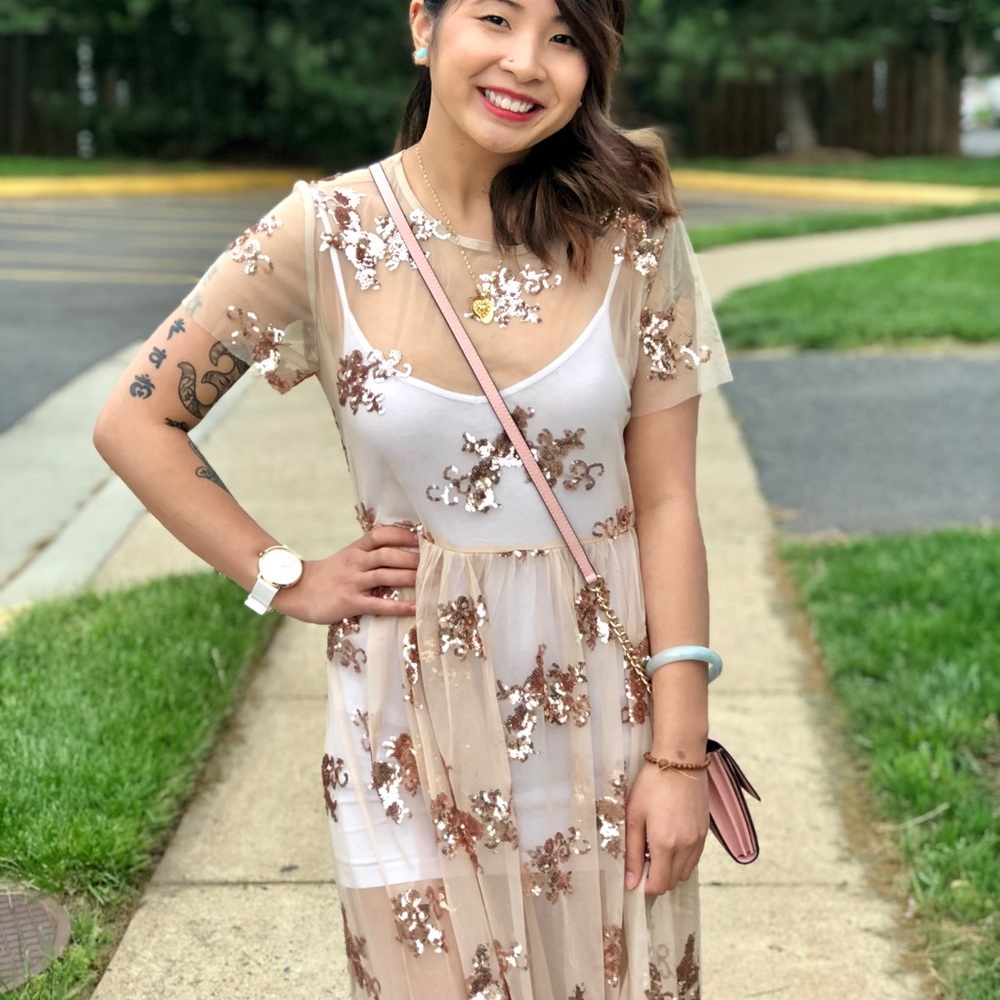 F21 long see-through sequin dress